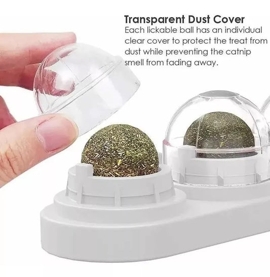 Bola de Catnip 3 en 1 para Gatos – Hierba Gatera Natural + Soporte Giratorio 360°