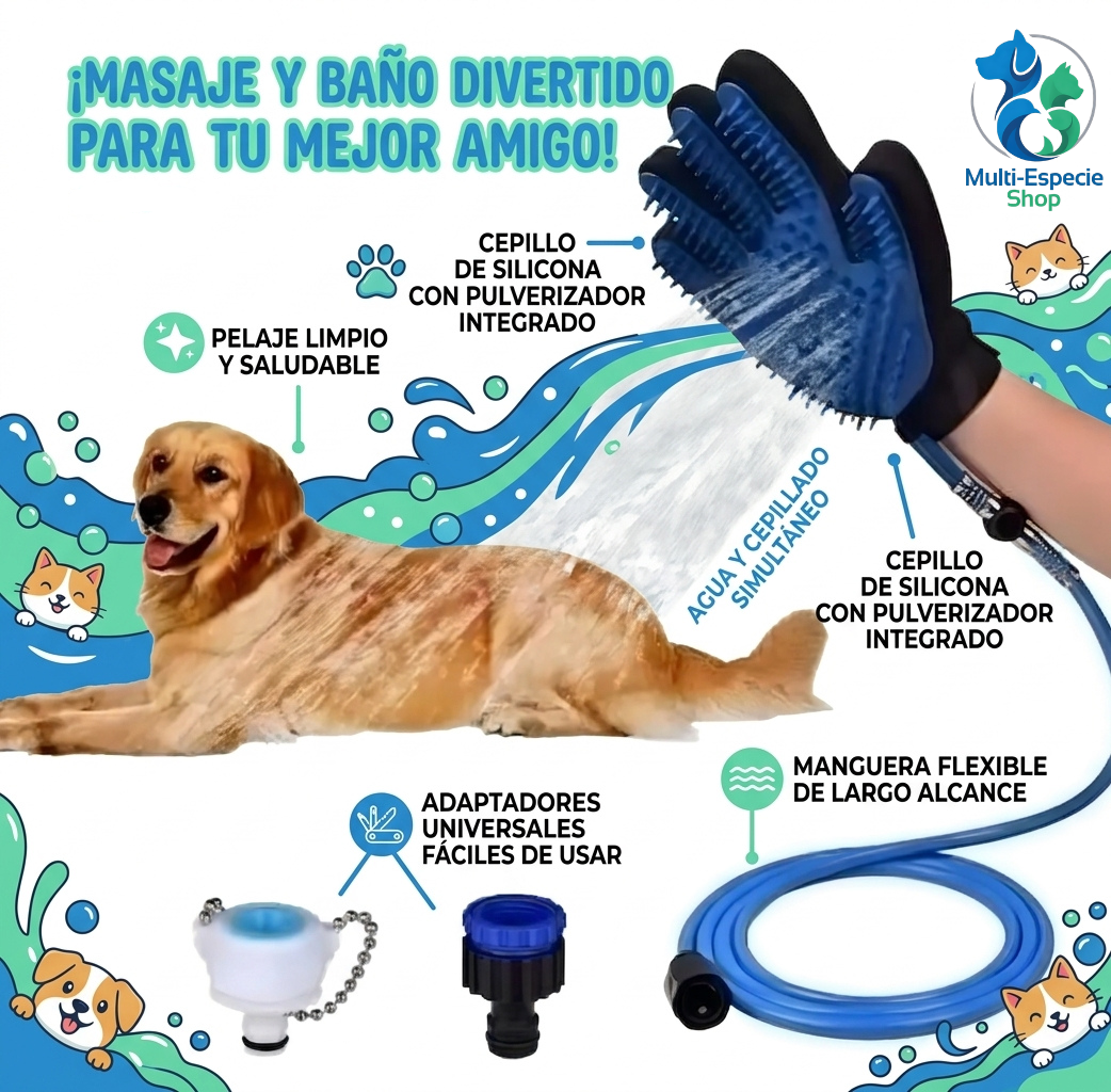 Guante de Baño + Masaje 3 en 1 con Manguera Azul